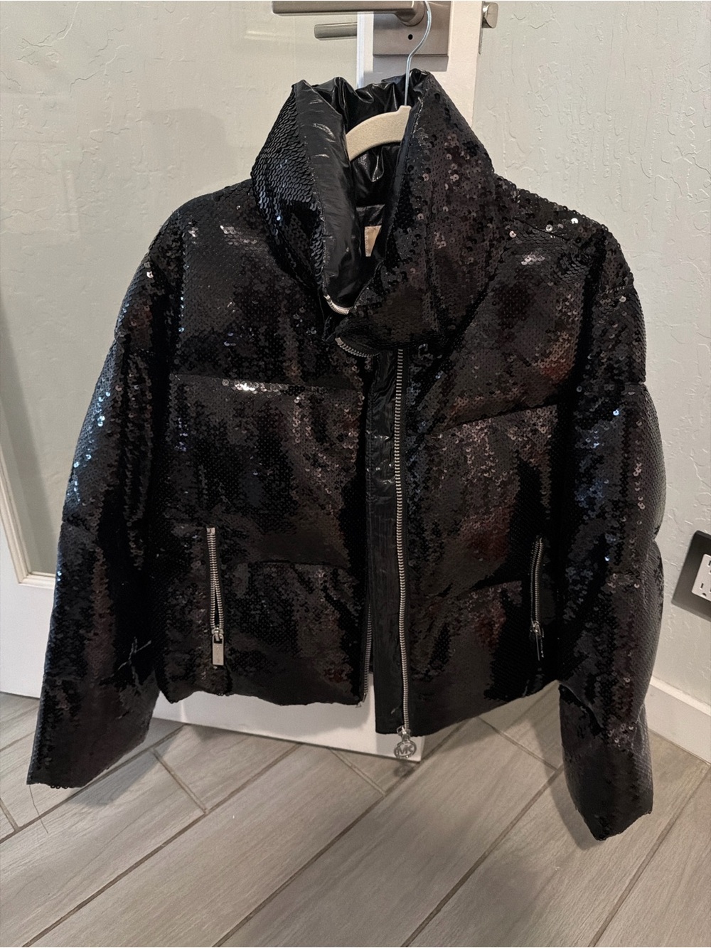 MICHAEL Michael Kors Black Sequin Puffer Jacket